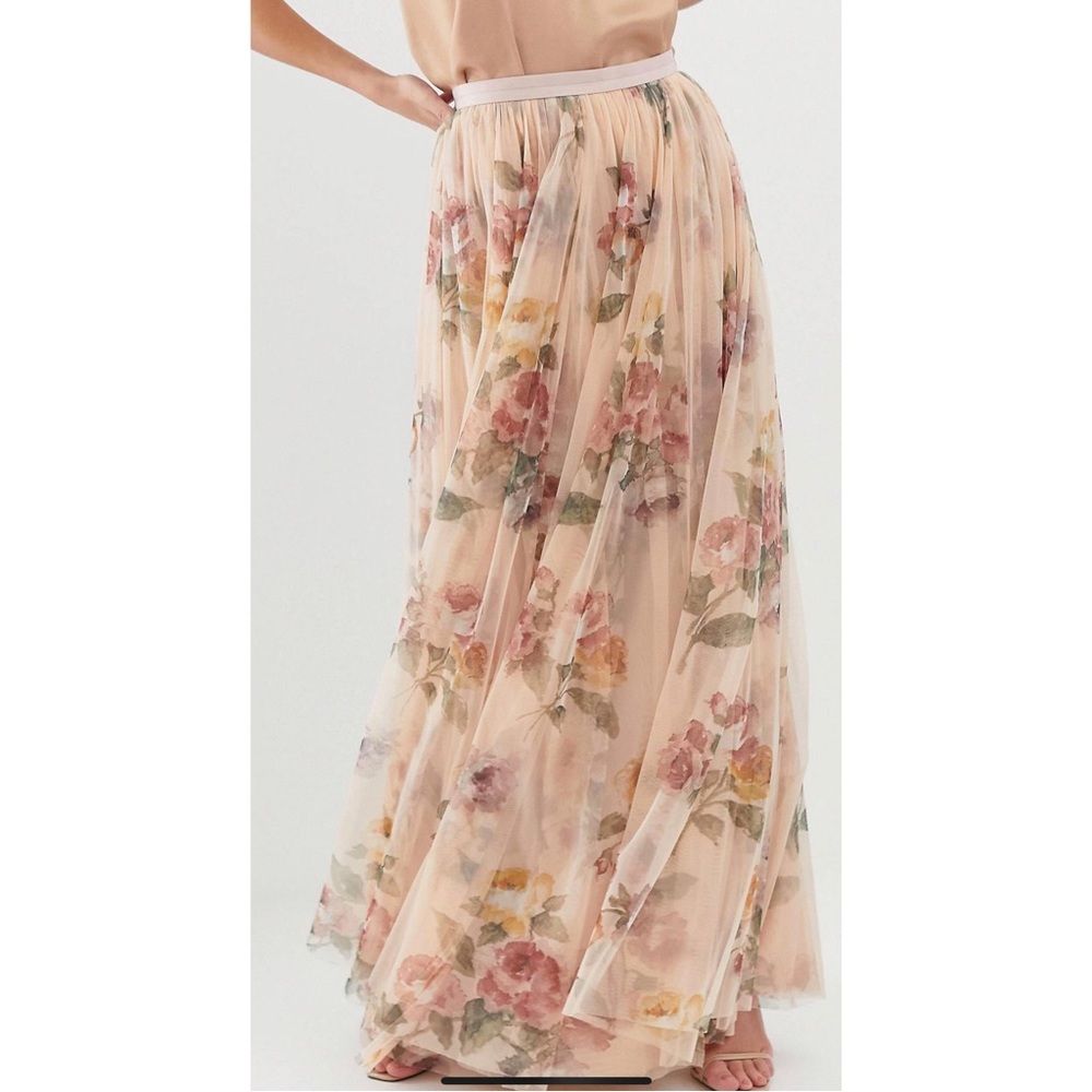 Needle and Thread floral max skirt in rose quartz NWOT
